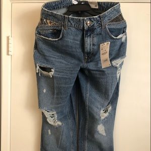 Zara Hi Rise Cropped Leopard Denim Jeans